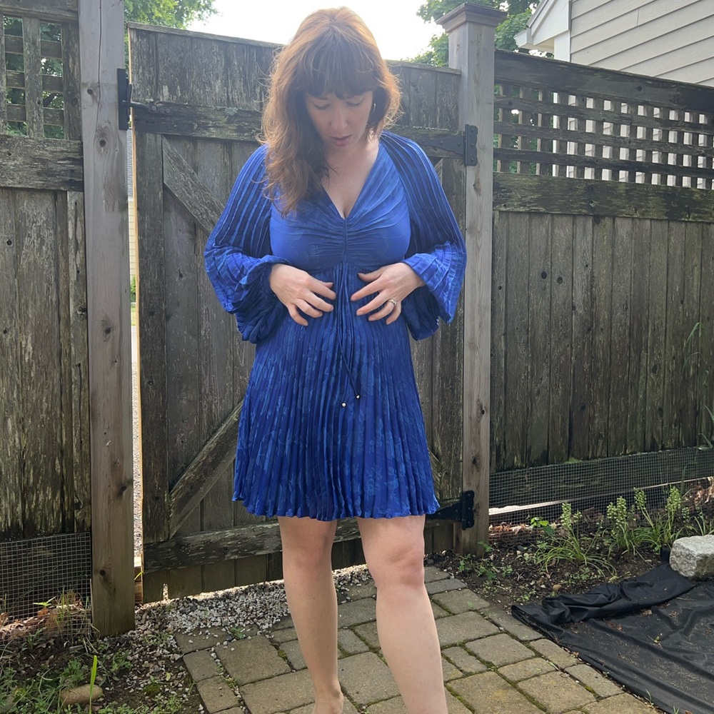 NWT Banana Republic Royal Blue Silky Mini Dress with Long Sleeves Size 2